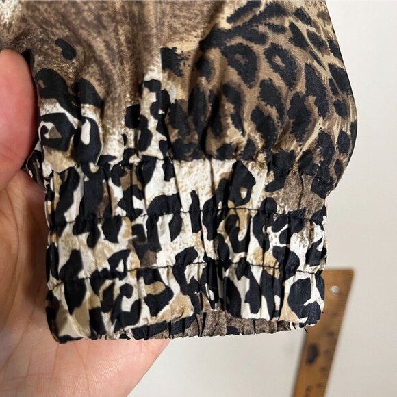 Retro Silk Animal Print M Bomber Jacket Black Leopard Safari Neutral Classic 90s - Picture 2 of 11